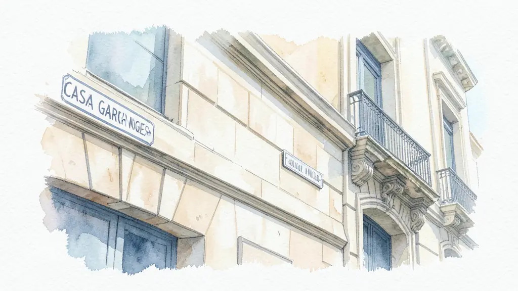 Façade d'un bâtiment historique à Barcelone avec des plaques de signalisation urbaine