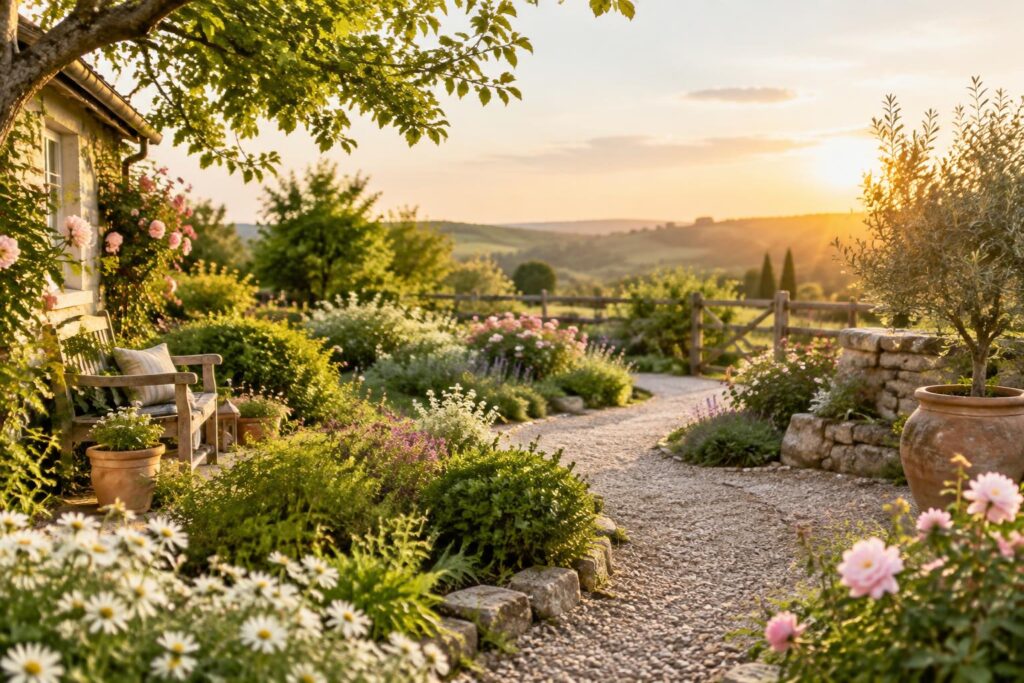 Jardin bucolique façon maison de campagne : plantes, matériaux et structure pour un résultat naturel sans désordre