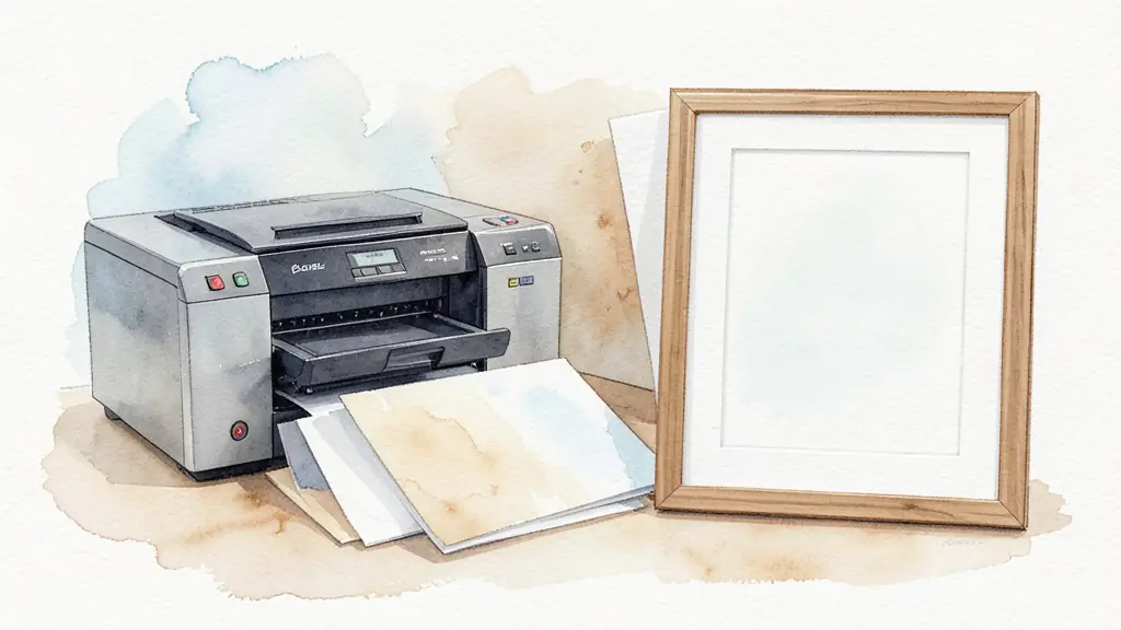 Imprimante pigmentée haut de gamme avec échantillons de papier Fine Art et un cadre en bois blanc