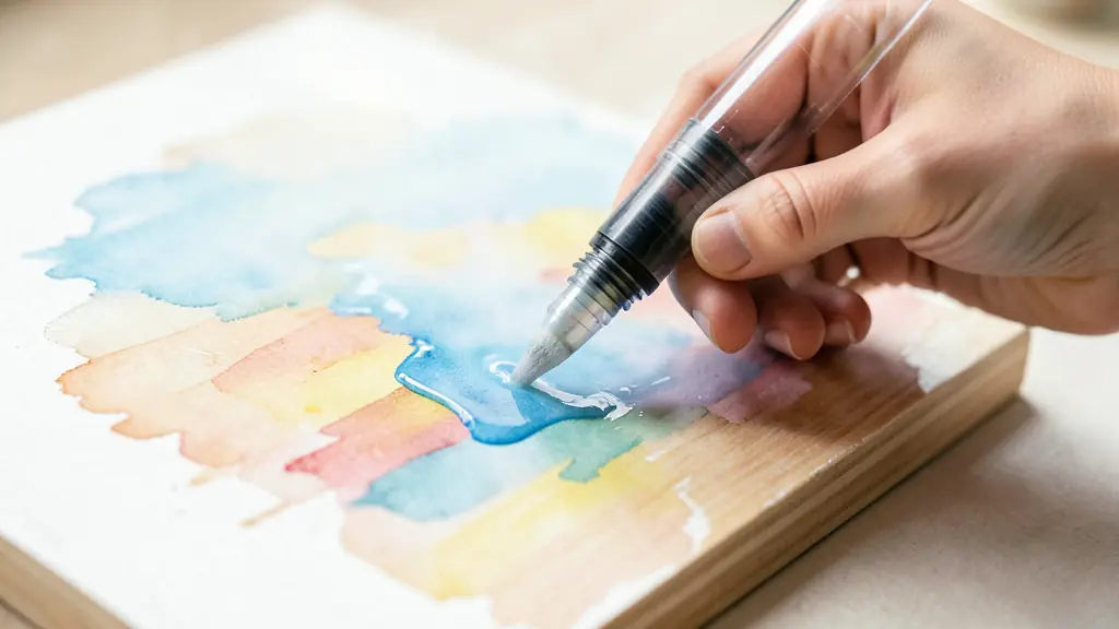 Détail d'un vernis protecteur brillant appliqué en spray sur une peinture au feutre