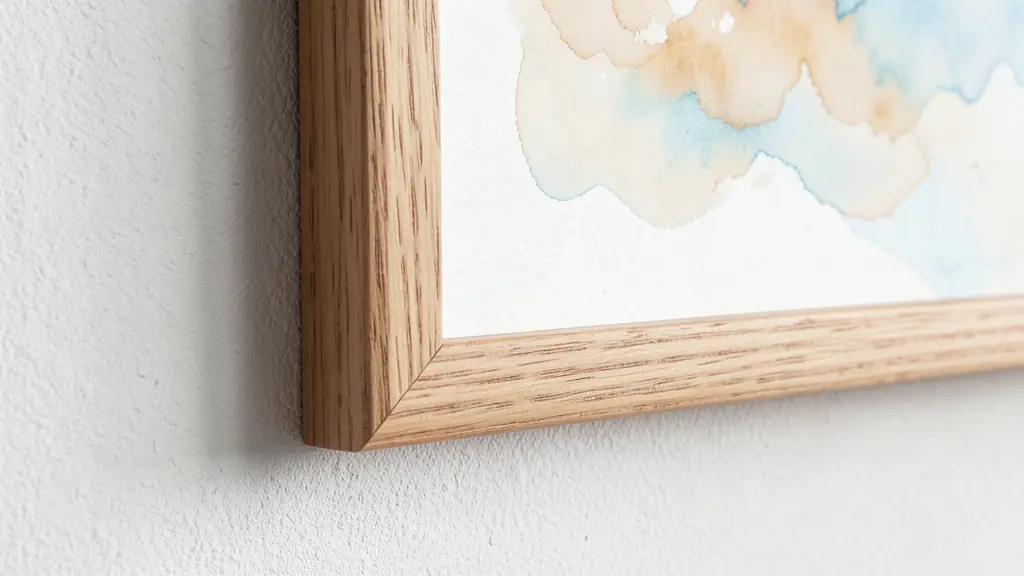 Détail des angles d'un cadre et texture du mur pour une intégration réussie